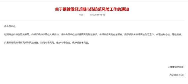 上金所一周两次提示风险!金价创历史新高后,投资者要防范风险