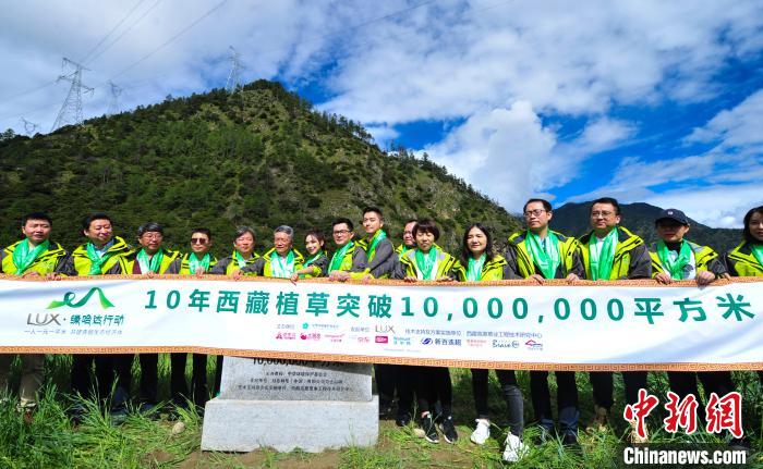 图为十年来，“力士·绿哈达行动”累计在西藏拉萨、林芝、日喀则、山南等地累计植草15450亩(约1030万平方米)。　张伟 摄