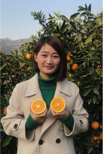 “葱花儿”在果园里采摘脐橙 受访者供图