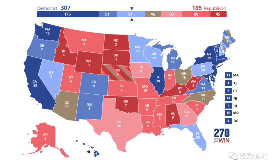 2020美国红蓝州分布图
