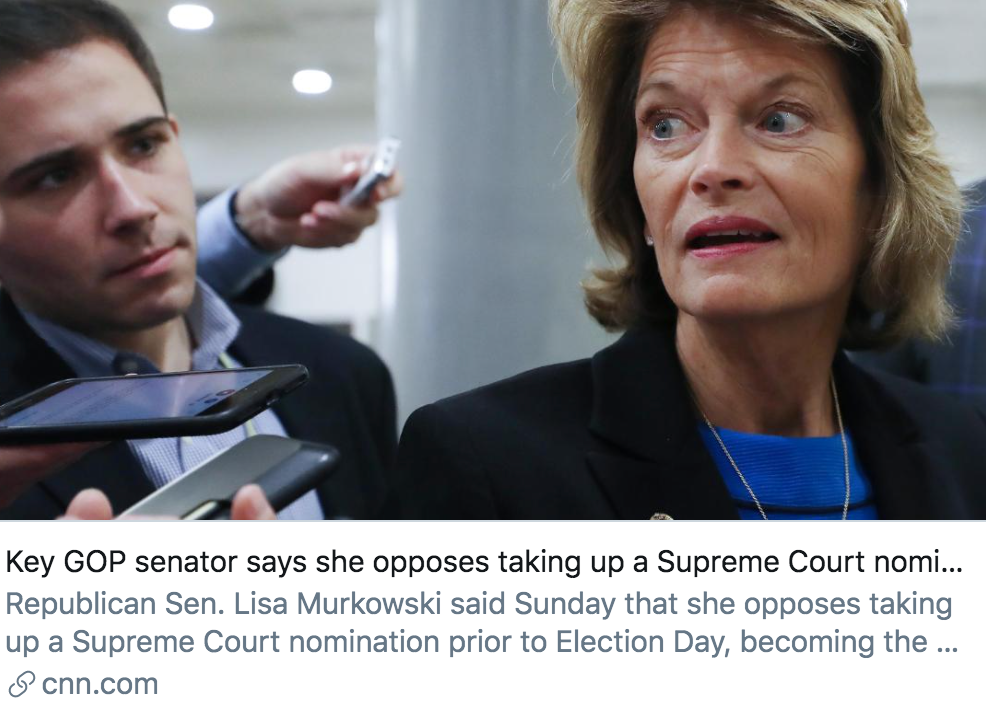 关键共和党参议员表示,她反对在大选日之前提名最高法院大法官。/ CNN报道截图
