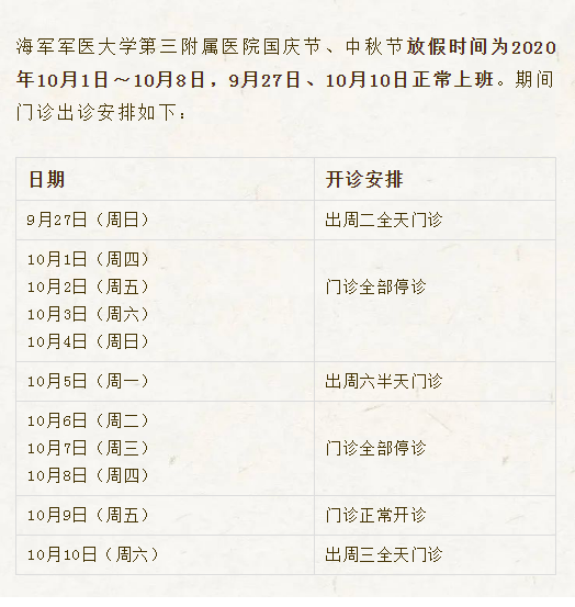 收藏帖！上海三级医院国庆中秋假期门急诊安排