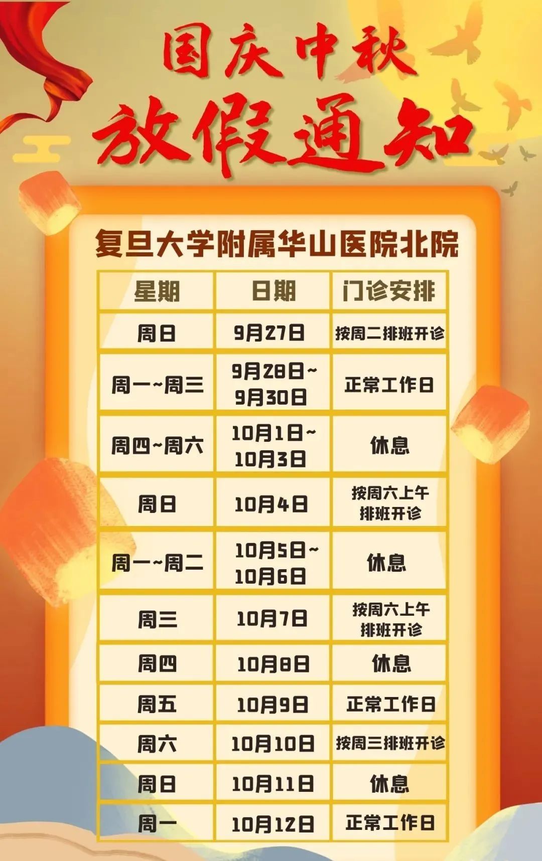 收藏帖！上海三级医院国庆中秋假期门急诊安排