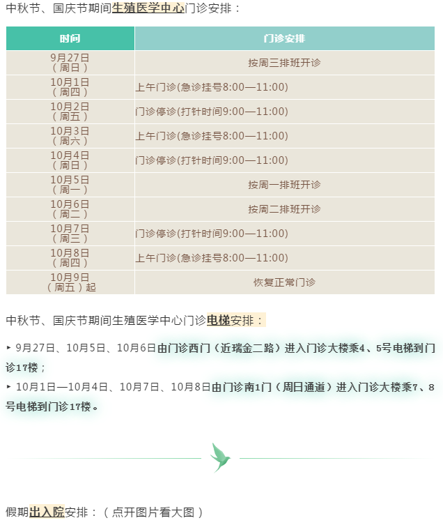 收藏帖！上海三级医院国庆中秋假期门急诊安排