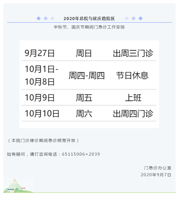 收藏帖！上海三级医院国庆中秋假期门急诊安排