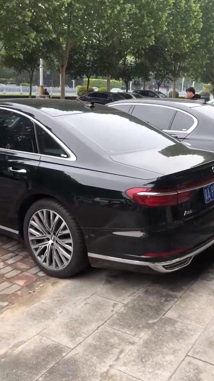 奥迪A8和宝马7系停在一起，两台德系D级豪车……