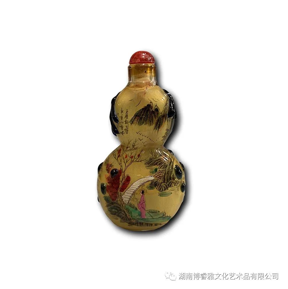 鼻煙壺 工芸品　瑠璃　鳥と葡萄