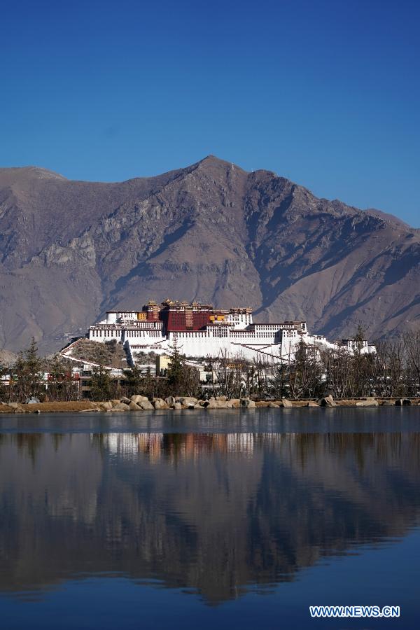 Photo taken on Jan. 18, 2021 shows a view of the Potala Palace, a UNESCO world heritage site dating back to the 7th century, in Lhasa, capital of southwest China's Tibet Autonomous Region. (Xinhua/Zhan Yan)