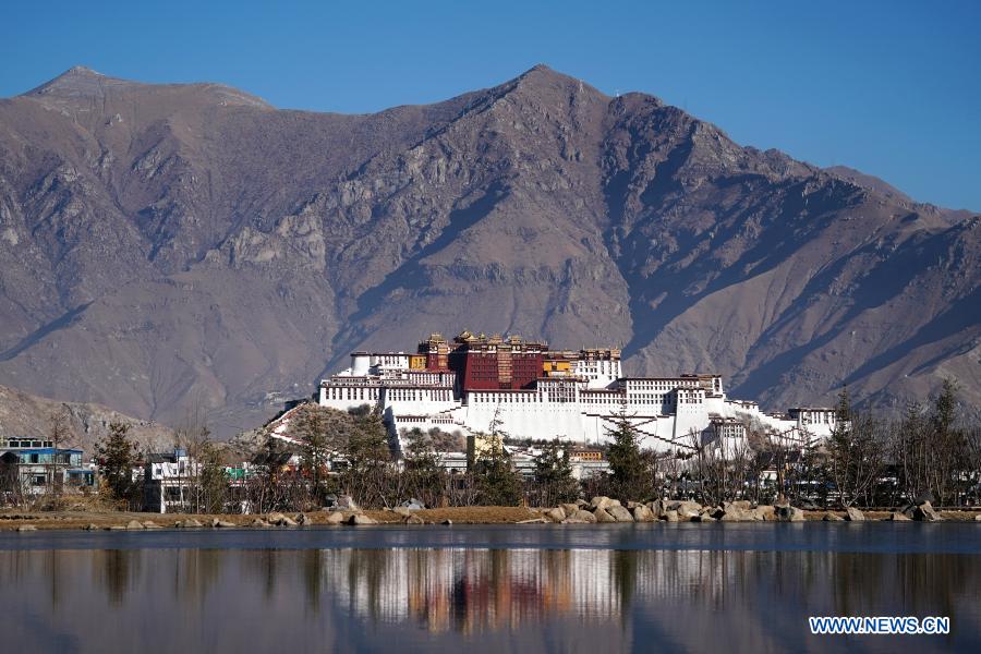 Photo taken on Jan. 18, 2021 shows a view of the Potala Palace, a UNESCO world heritage site dating back to the 7th century, in Lhasa, capital of southwest China's Tibet Autonomous Region. (Xinhua/Zhan Yan)