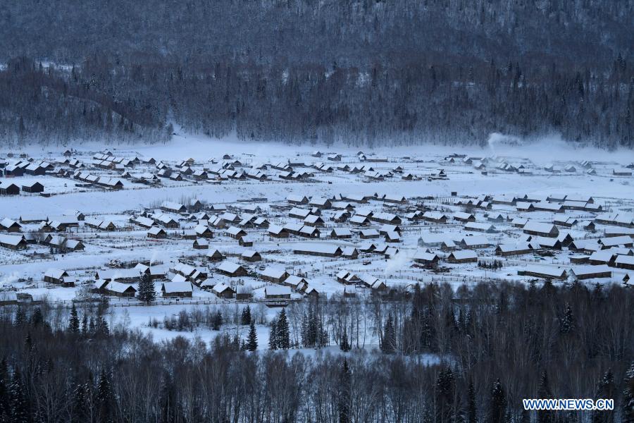 Photo taken on Jan. 10, 2021 shows the snow scenery in Hemu Village of Kanas, northwest China's Xinjiang Uygur Autonomous Region. (Xinhua/Sadat)