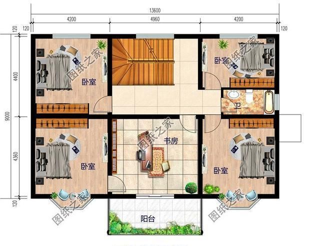 款式三:农村二层简欧别墅设计图,占地100平米,带复式旋转楼梯设计