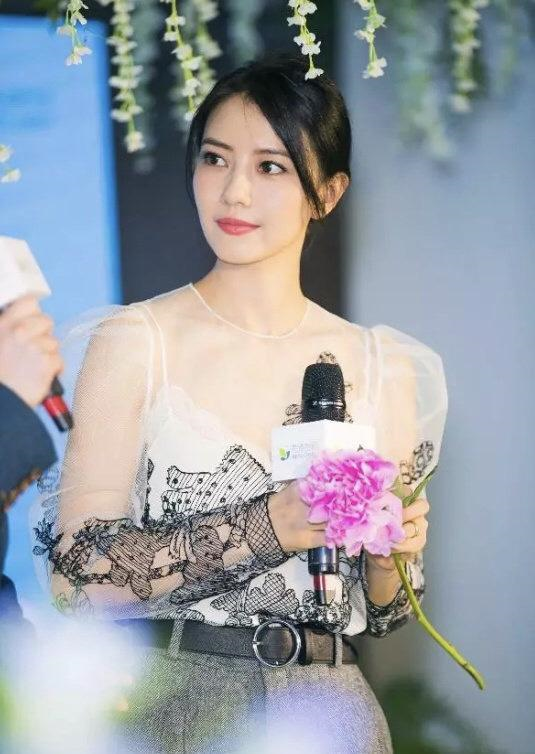 高圆圆知性优雅的穿搭代表，穿白色薄纱上衣配灰色萝卜裤，超漂亮