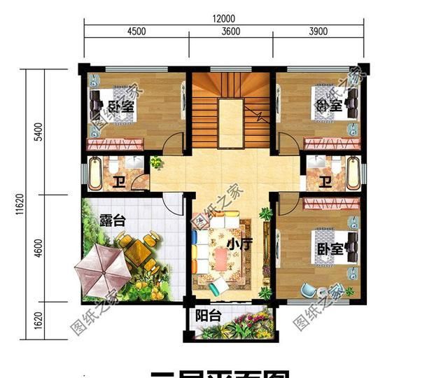 农村自建房设计图10x,农村自建房设计图8x10 占地12米×12米建房设计图,带露台设计,农村建房就盖这样的户型