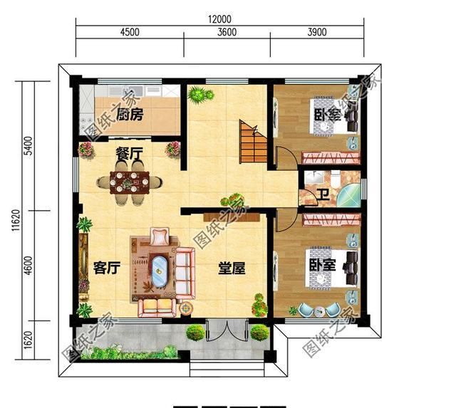 占地12米×12米建房设计图,带露台设计,农村建房就盖这样的户型