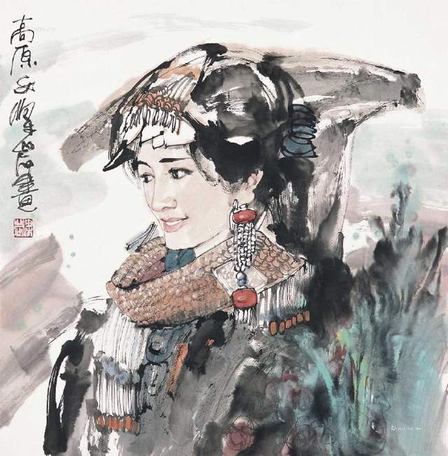 中国水墨人物画的领军人物——梁岩水墨美女作品欣赏