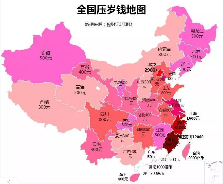 2021全国压岁钱地图出炉,广东50元又垫底,第一名让人羡慕