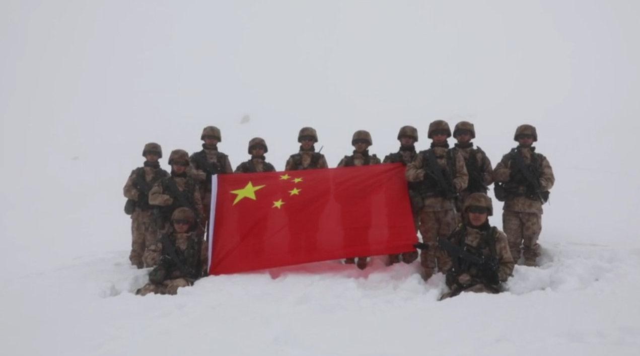 军犬为降温将头和身子埋入雪中