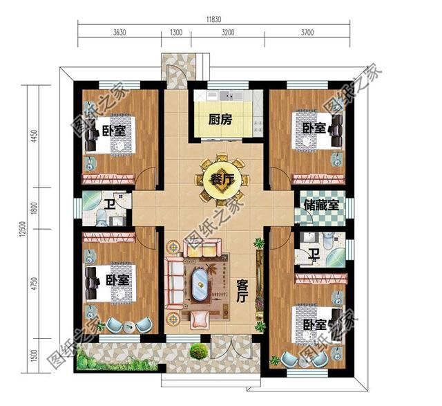 第二款:大气的农村简单一层三间平房小型农村别墅设计图以及户型图