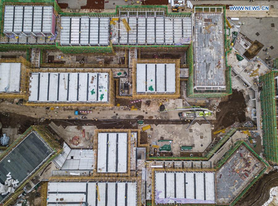 Aerial photo taken on March 3, 2021 shows the construction site of an enterprise port project in Jiangdong New Area of Haikou, south China's Hainan Province. The project is designed as a low-density and garden-style office park. (Xinhua/Pu Xiaoxu)