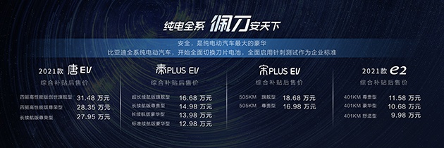 【原创】比亚迪四车上市 补贴后售9.98万起/配刀片电池