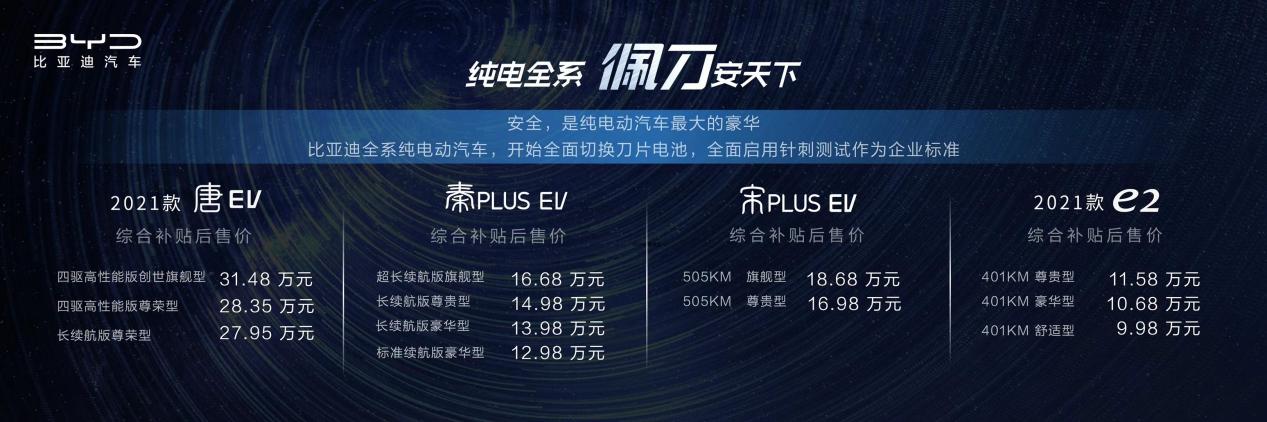 比亚迪多款新车上市 补贴后售9.98万起 /换装刀片电池