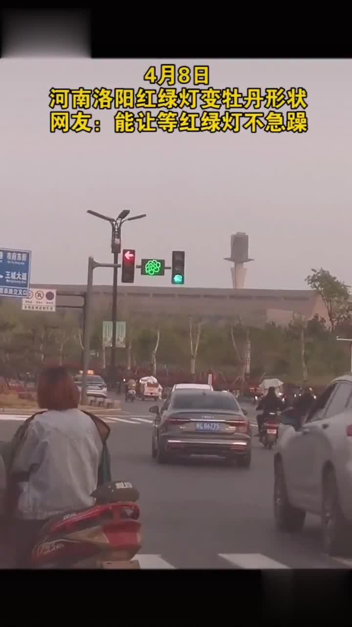 为配合牡丹文化节开幕,河南洛阳部分路口红绿灯变成形状