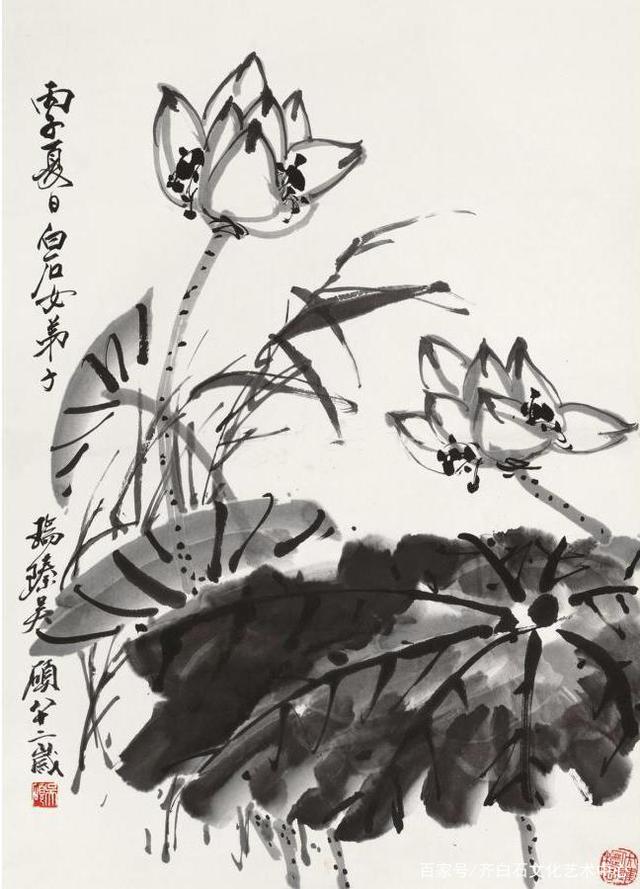 齐白石女弟子-吴瑞臻的书画作品《荷花图》建国初期,他去世了,连办