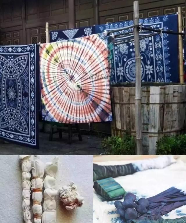 染缸,染棒,晒架,石碾等是扎染的主要工具."缬"撮