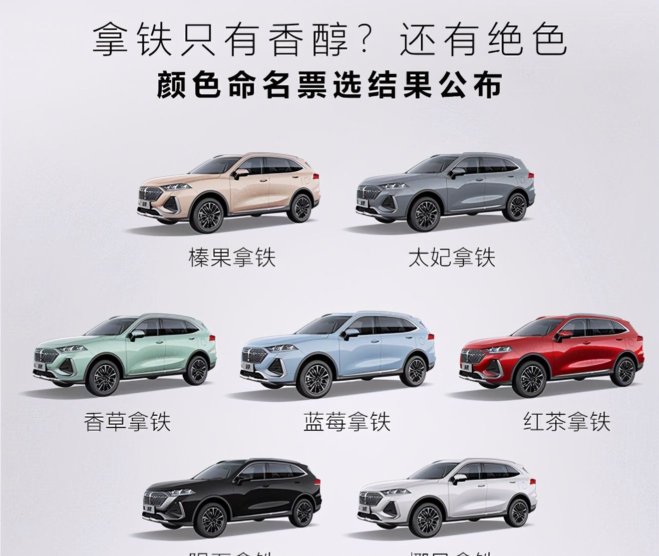 “榛果拿铁”“陨石拿铁”WEY拿铁公布车身颜色命名