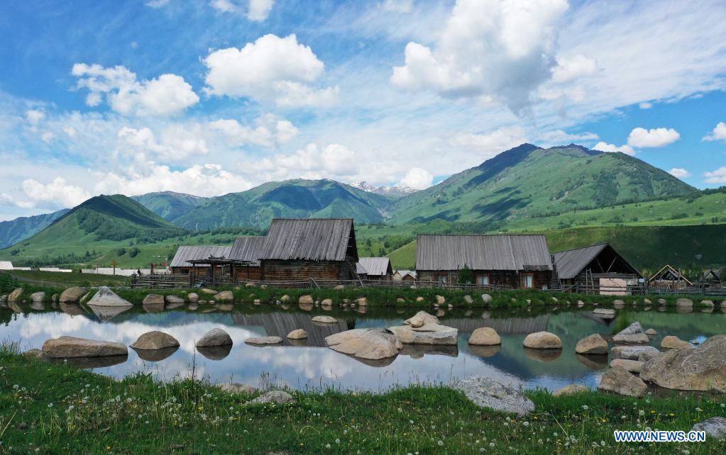 Photo taken on June 9, 2021 shows scenery in Hemu Village of Kanas, northwest China's Xinjiang Uygur Autonomous Region. (Xinhua/Sadat)