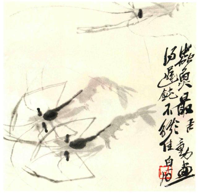 晚年的齐白石画虾齐白石传人汤发周说虾须虾臂行笔更为苍老