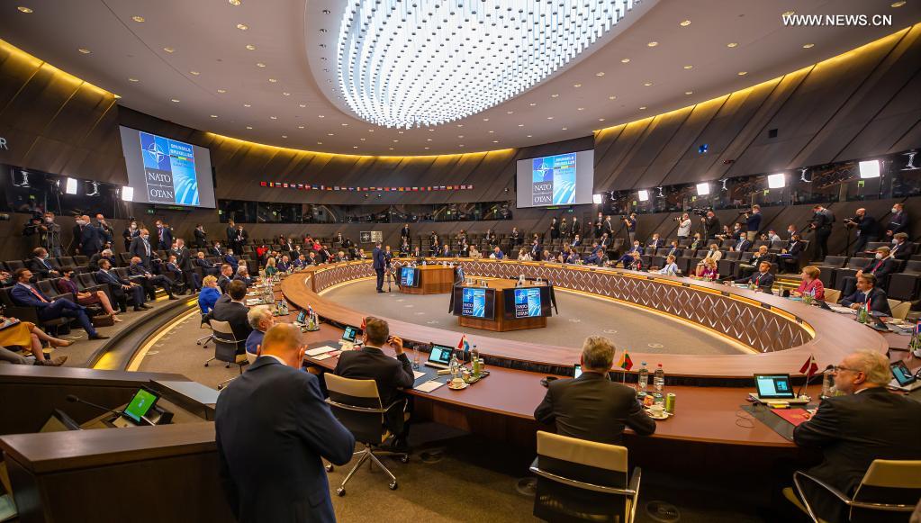 Leaders of the North Atlantic Treaty Organization (NATO) attend a NATO summit at NATO headquarters in Brussels, Belgium, on June 14, 2021. Leaders of the North Atlantic Treaty Organization (NATO) held a face-to-face summit on Monday to show their unity and agreed on the 