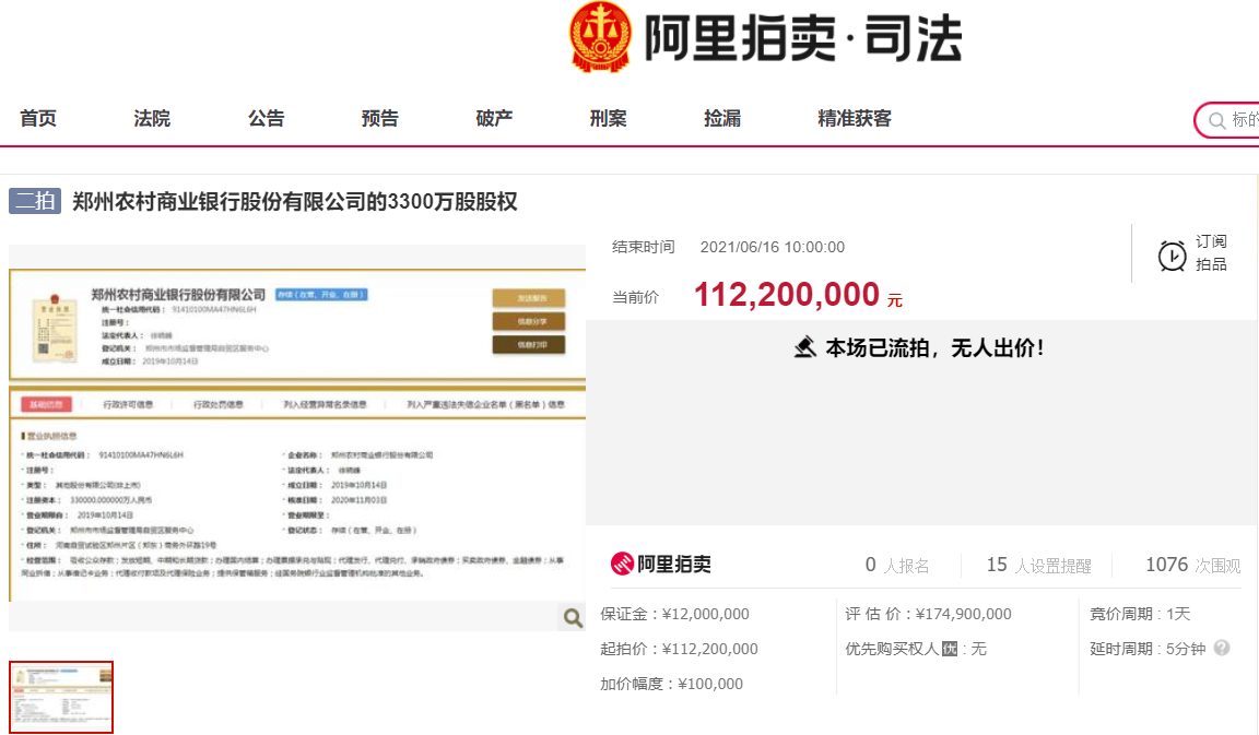 郑州农商行3300万股二拍无人问津 持有者疑被法院7次列为“老赖”休闲区蓝鸢梦想 - Www.slyday.coM 郑州农商行3300万股二拍无人问津 持有者疑被法院7次列为“老赖”休闲区蓝鸢梦想 - Www.slyday.coM