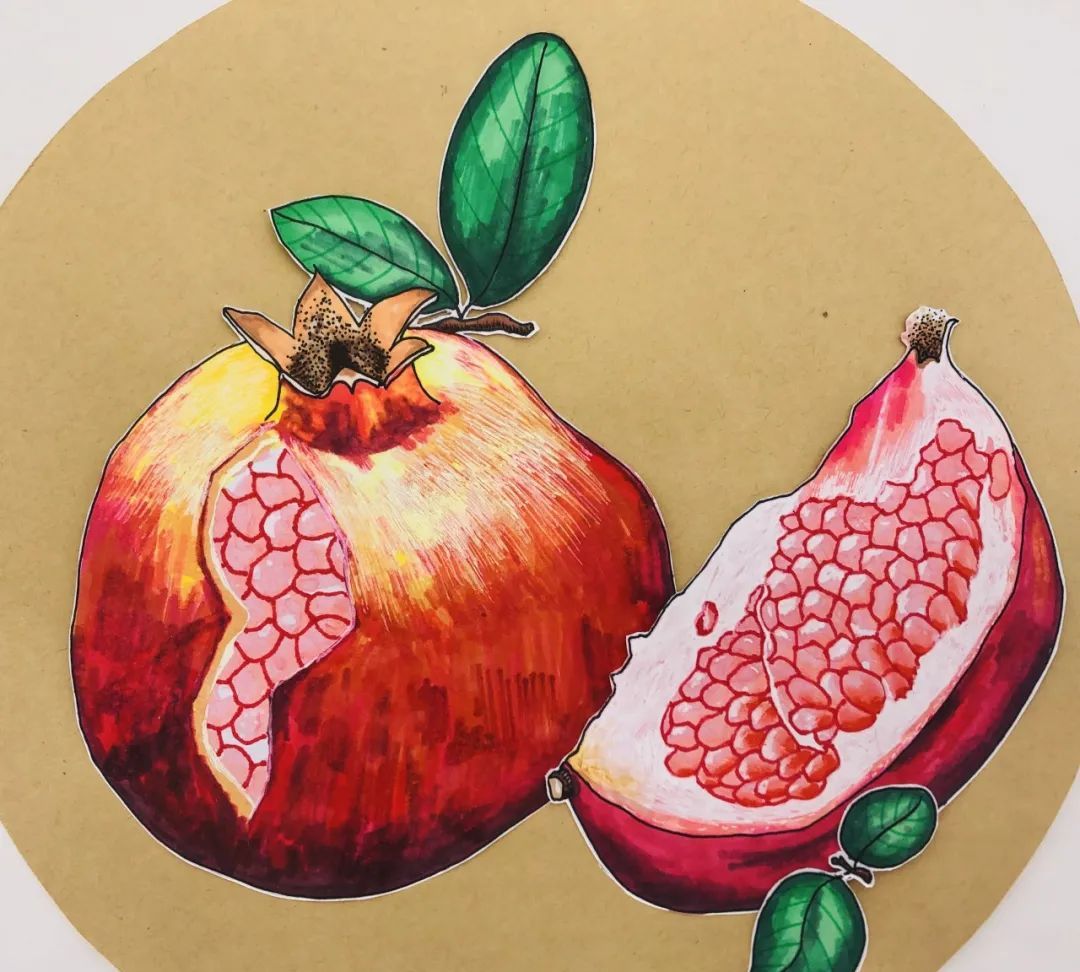 创意水粉画,石榴熟了