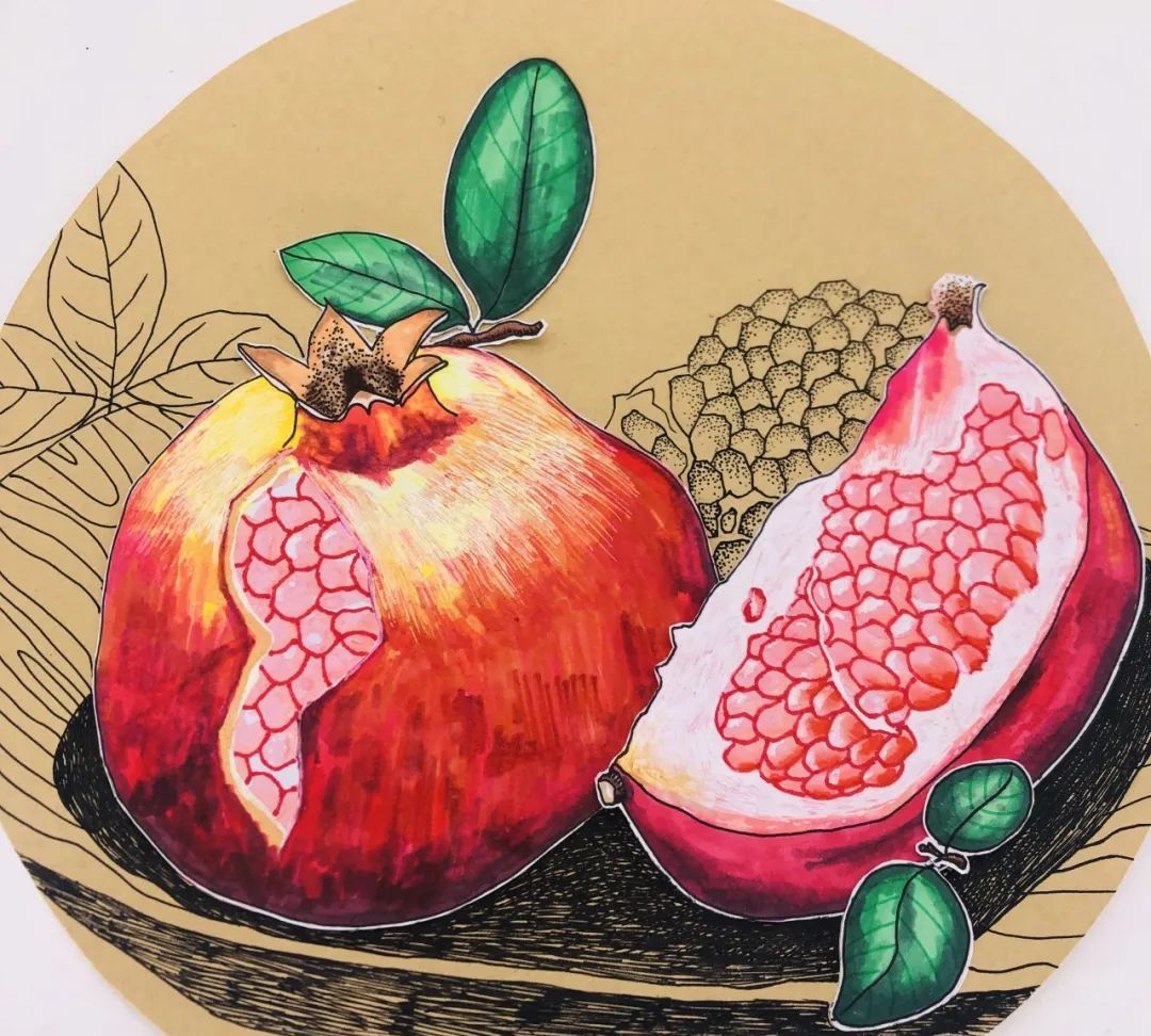 创意水粉画,石榴熟了