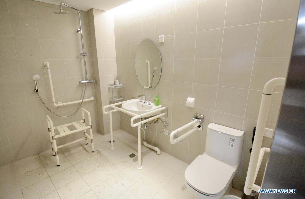 Picture taken on July 15, 2021 shows the barrier-free toilet facilities at the athletes' village for the Beijing 2022 Paralympic Winter Games in Beijing's northwestern Yanqing district, China. (Xinhua/Li Xin)