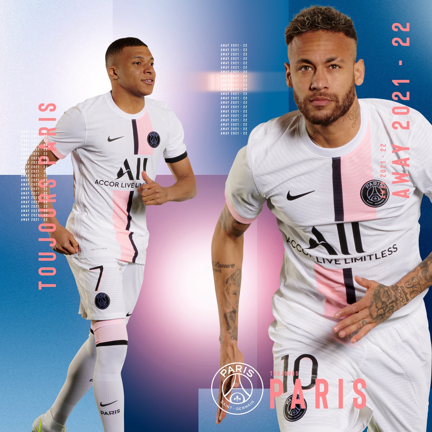 耐克发布巴黎圣日耳曼2021/22赛季客场球衣