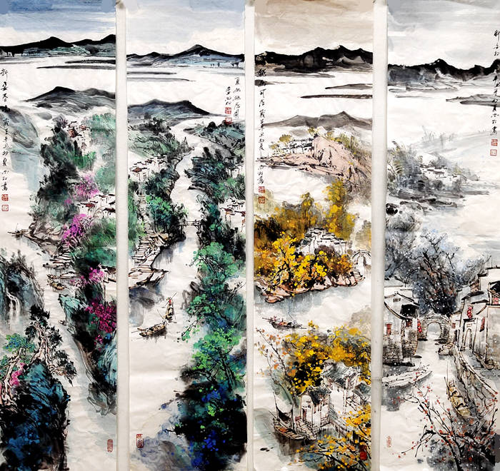 烟雨遥碧波莹赏画家曹尚松江南水乡系列作品