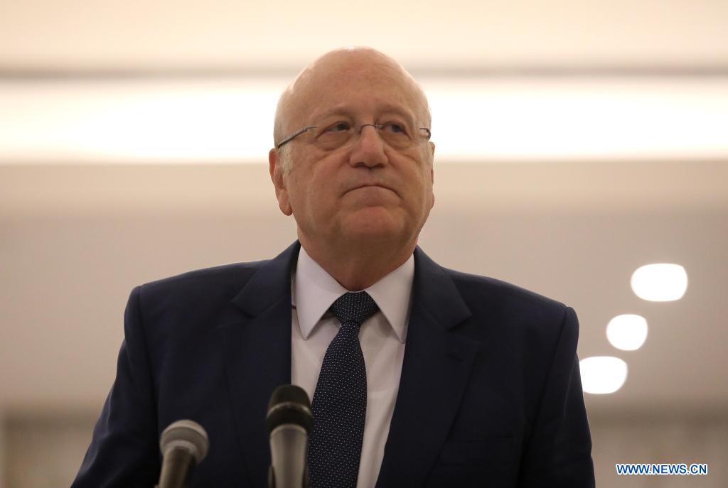 Najib Mikati gives a speech following his appointment at Baabda Palace near Beirut, Lebanon, on July 26, 2021. Newly appointed Lebanese Prime Minister Najib Mikati vowed on Monday to quickly form a cabinet capable of implementing structural reforms based on the French initiative in cooperation with the civil society, Annahar local newspaper reported. (Xinhua/Bilal Jawich)