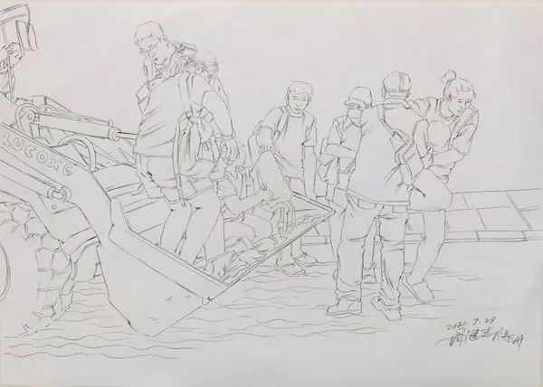 记录抗洪故事河南画家速写救灾场景