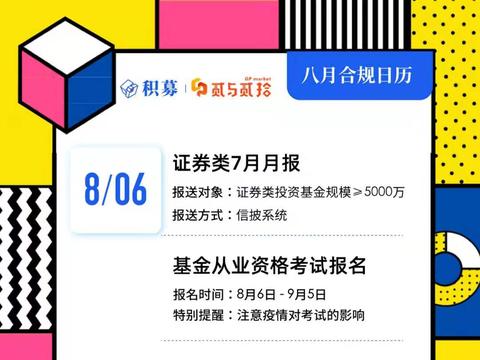 8月私募合规日历 | 私募员工人数不足5人，整改期限即将来临~