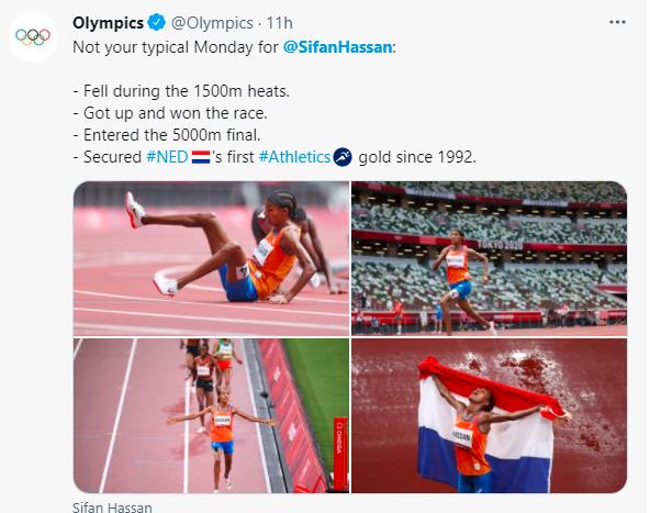 国际奥委会在官方社交媒体账号上图文回顾哈桑的8月2日。