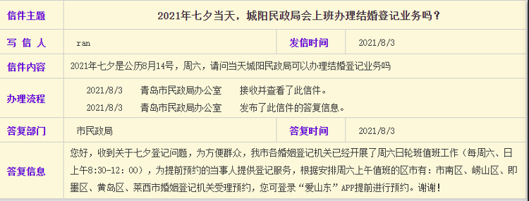 七夕恰逢周六,能“领证”吗?青岛市民政局回应了休闲区蓝鸢梦想 - Www.slyday.coM 七夕恰逢周六,能“领证”吗?青岛市民政局回应了休闲区蓝鸢梦想 - Www.slyday.coM