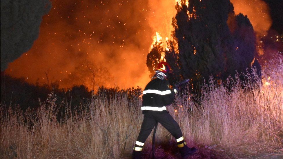 意大利巴勒莫地区的消防员奋战在救火一线 图自社交媒体