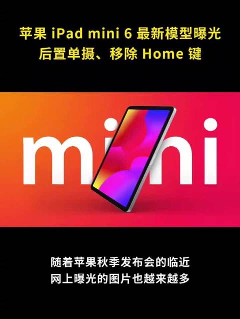 苹果iPad mini 6最新模型曝光：后置单摄、移除Home键……