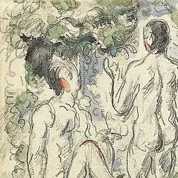 保罗·塞尚,《男沐浴者们》,约1880;纸上水彩和铅笔