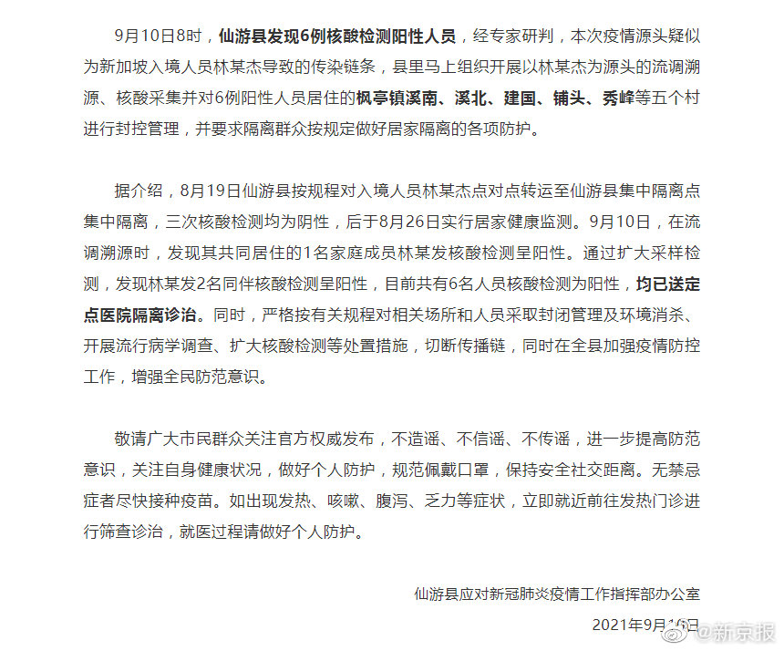 莆田仙游县发现6例核酸阳性，源头疑为一<a href=