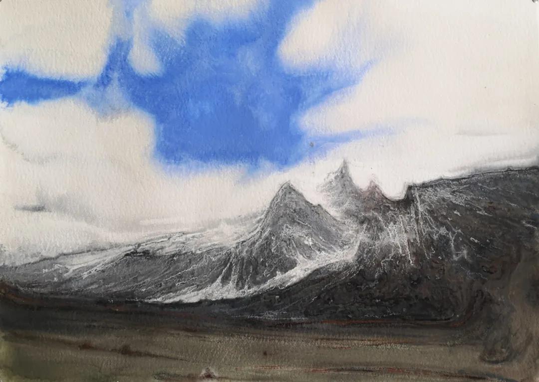 《雪山 纸面 水粉100cmx150cm2018年