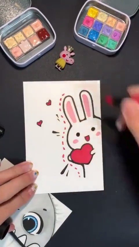 敲可爱的小兔子简笔画,超级萌,学会了表白用!