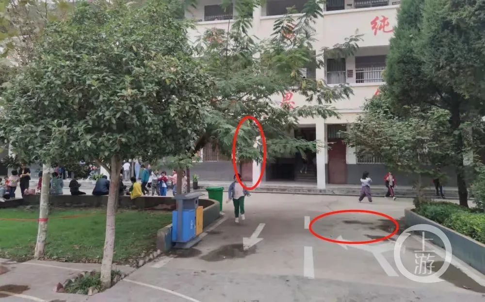 王海峰当时站在花栏边(右圈)打电话,被彭建峰推进宿舍内。/上游云顶官网app下载记者沈度